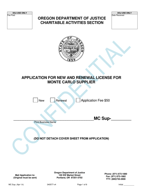 Application for New and Renewal License for Monte Carlo Supplier - Oregon Download Pdf