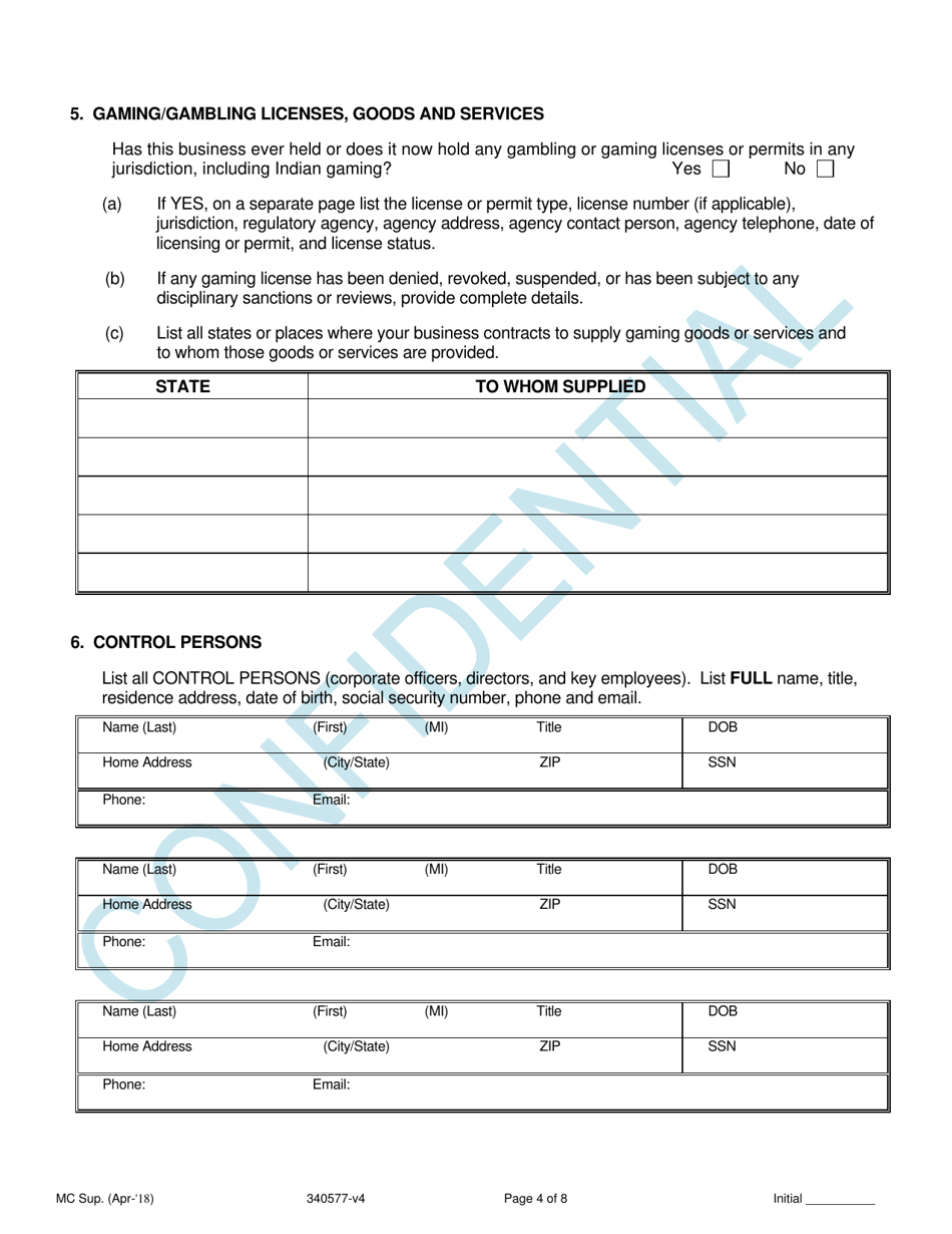 Application for New and Renewal License for Monte Carlo Supplier - Oregon, Page 4