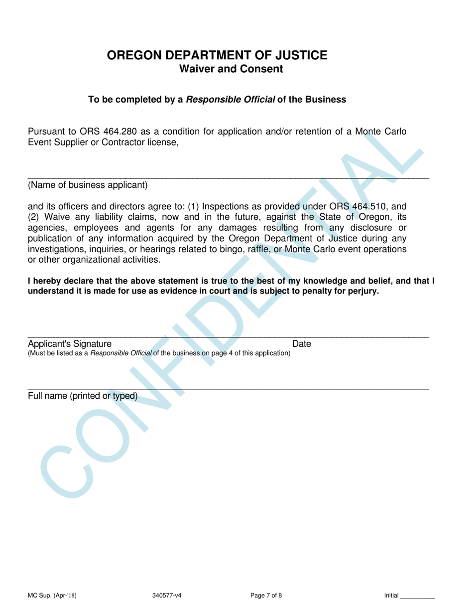 Application for New and Renewal License for Monte Carlo Supplier - Oregon, Page 7