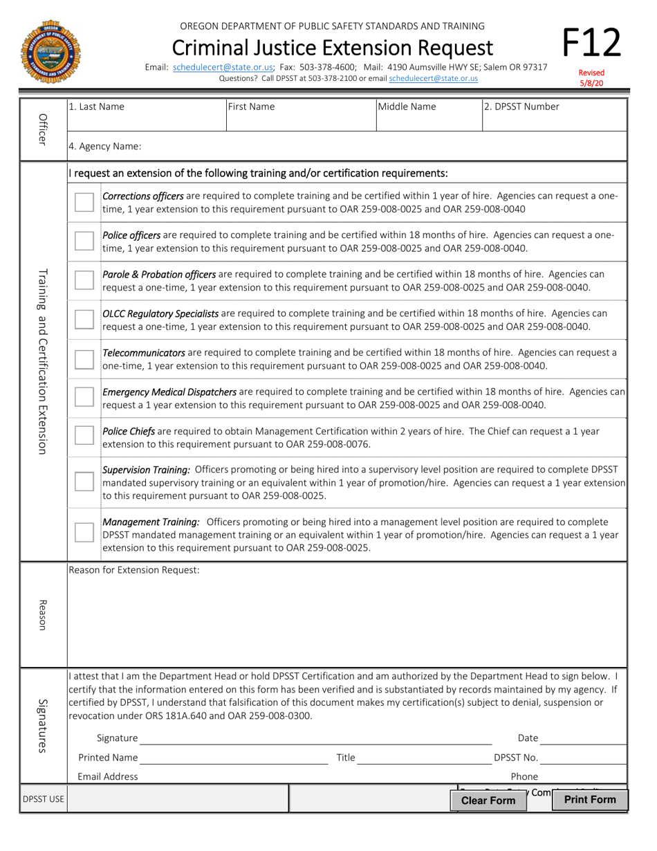 Form F12 - Fill Out, Sign Online and Download Fillable PDF, Oregon