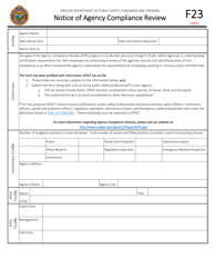 Form F23 Notice of Agency Compliance Review - Oregon