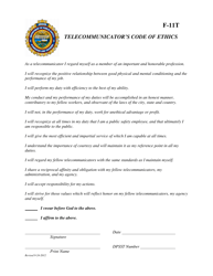 Document preview: Form F-11T Telecommunicator's Code of Ethics - Oregon