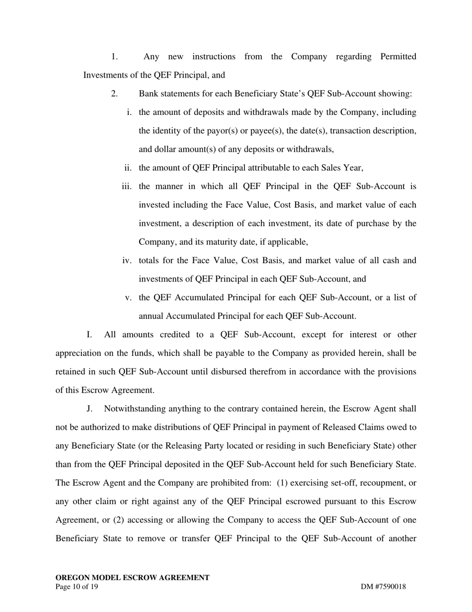 Escrow Agreement - Oregon, Page 10