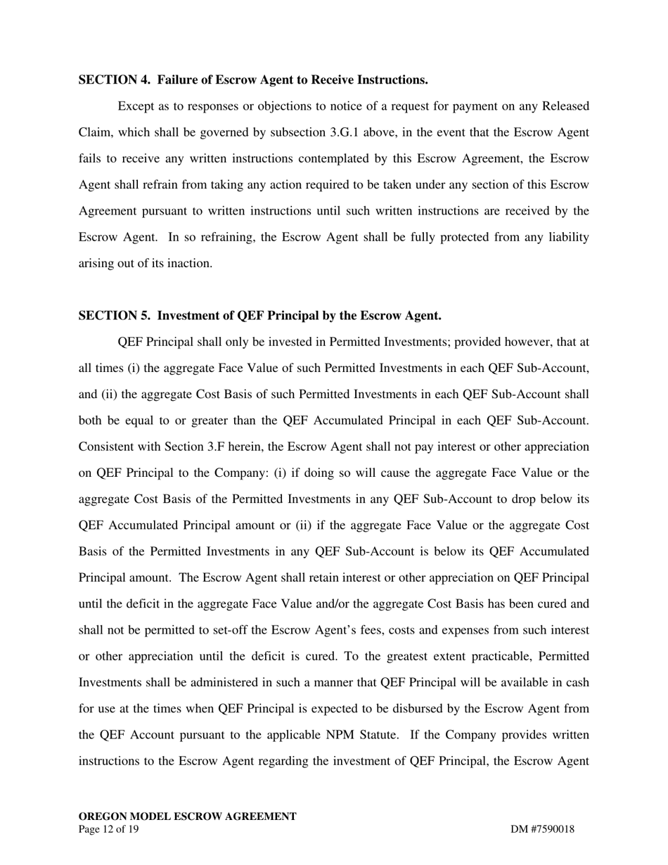 Escrow Agreement - Oregon, Page 12