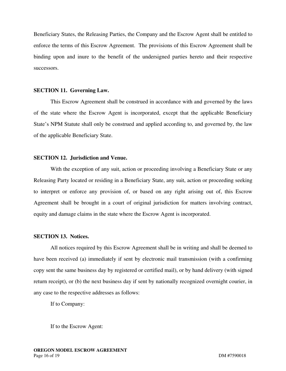 Escrow Agreement - Oregon, Page 16