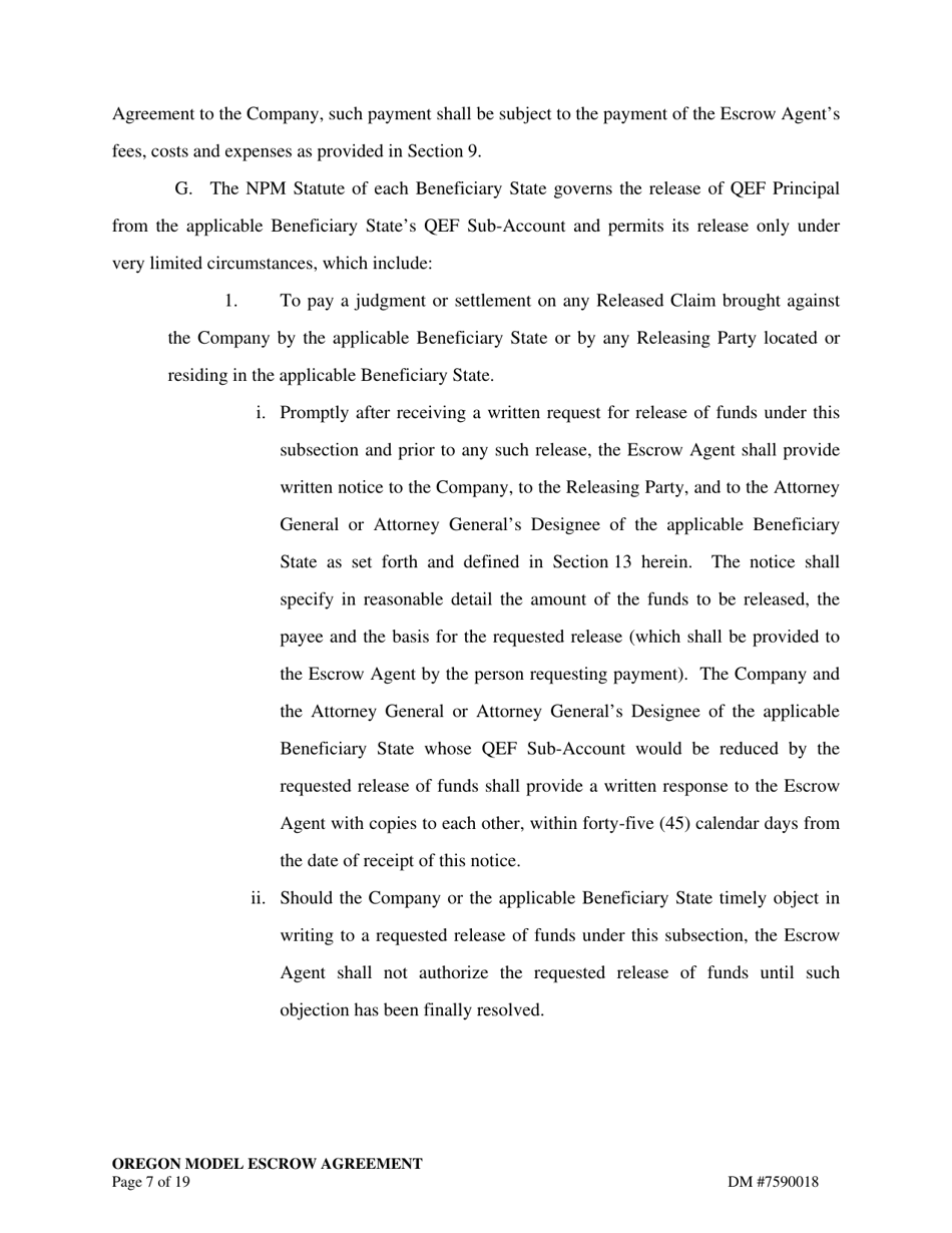 Escrow Agreement - Oregon, Page 7