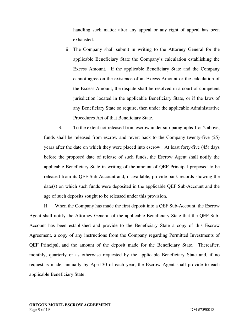 Escrow Agreement - Oregon, Page 9
