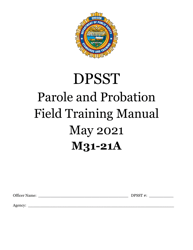 Form F34 Field Training Manual Completion Record Parole and Probation Officer - Oregon