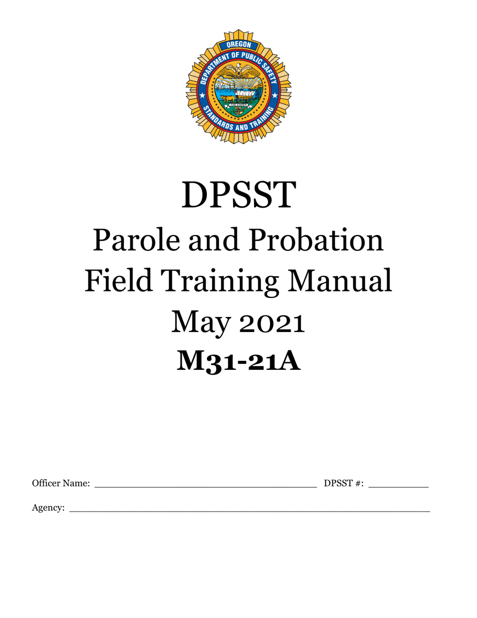 Form F34 Field Training Manual Completion Record Parole and Probation Officer - Oregon, Page 1