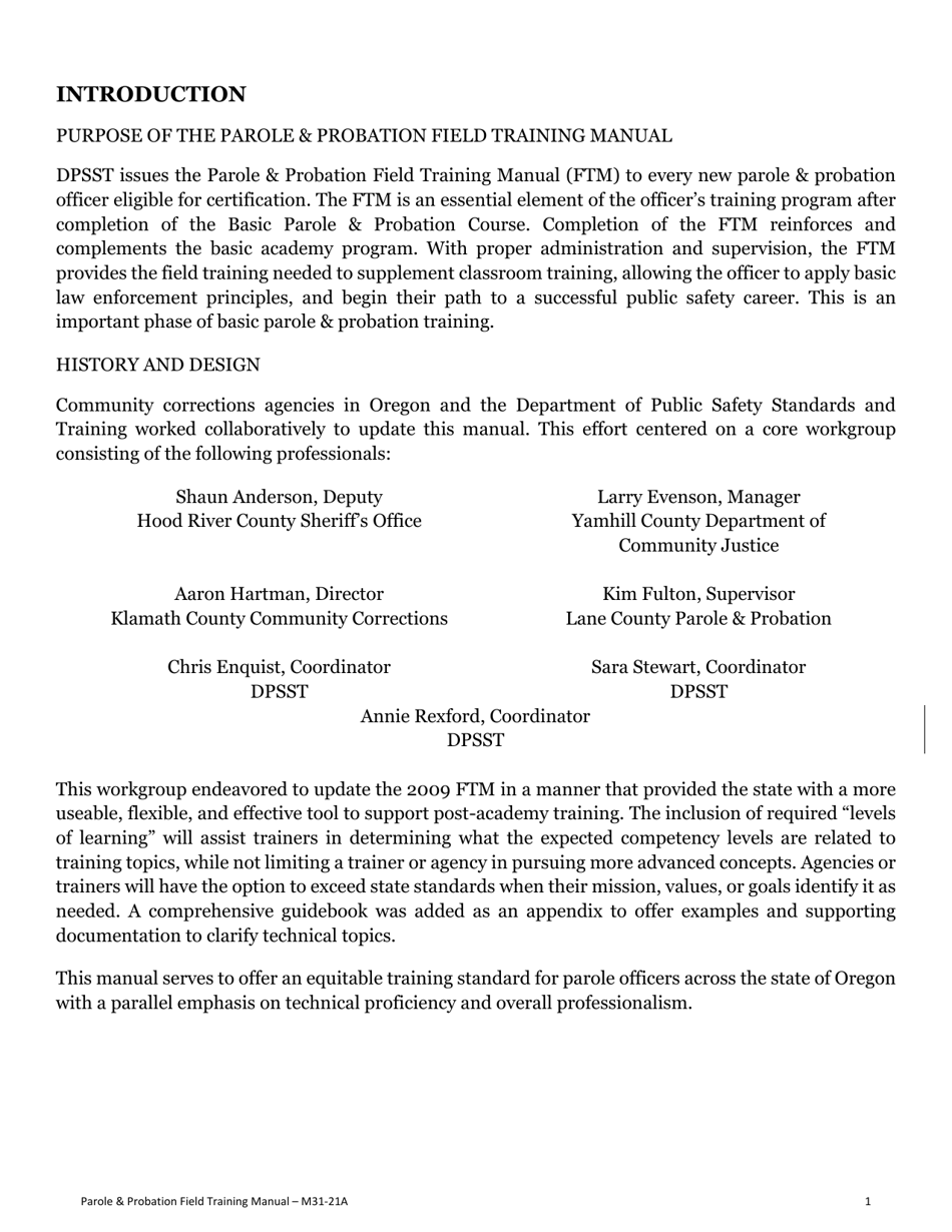 Form F34 Field Training Manual Completion Record Parole and Probation Officer - Oregon, Page 5