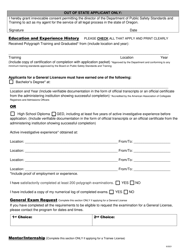 Form PL-1 Application for New Licensure - Polygraph Examiners Licensing Program - Oregon, Page 2
