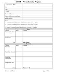 Document preview: Instructor Audit Score Sheet - Private Security Program - Oregon