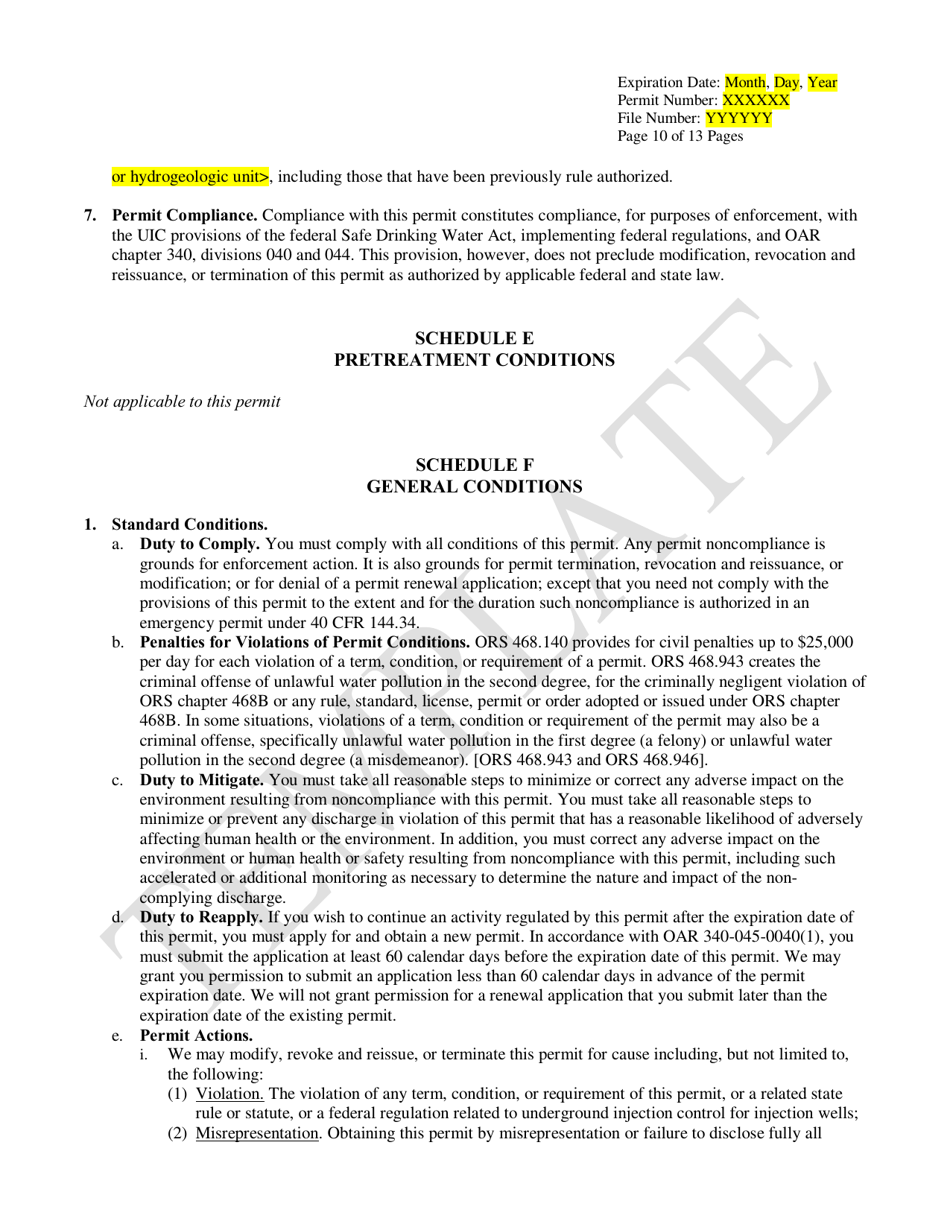 Commercial Water Pollution Control Facilities Permit Template for Class V Stormwater Underground Injection Control Systems - Oregon, Page 10
