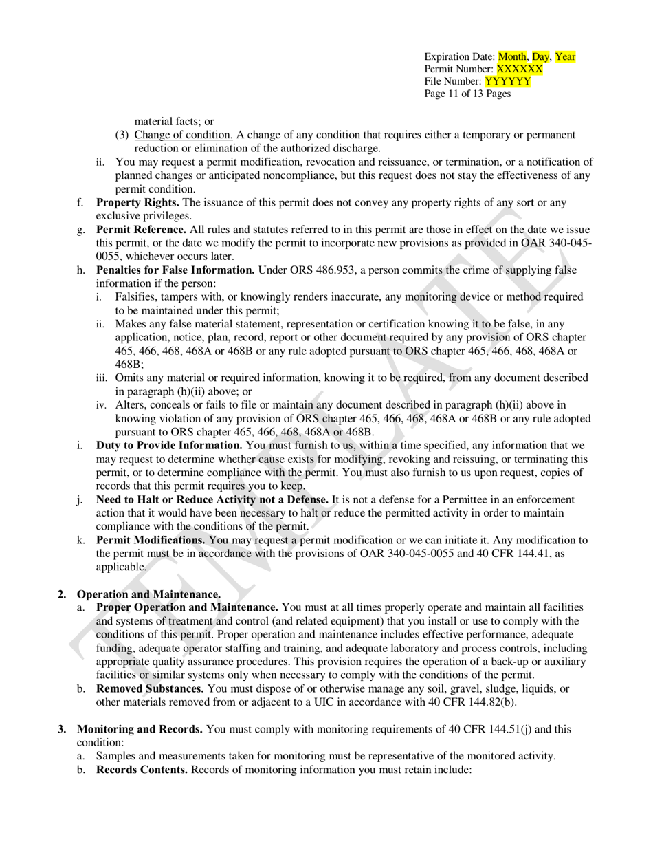 Commercial Water Pollution Control Facilities Permit Template for Class V Stormwater Underground Injection Control Systems - Oregon, Page 11