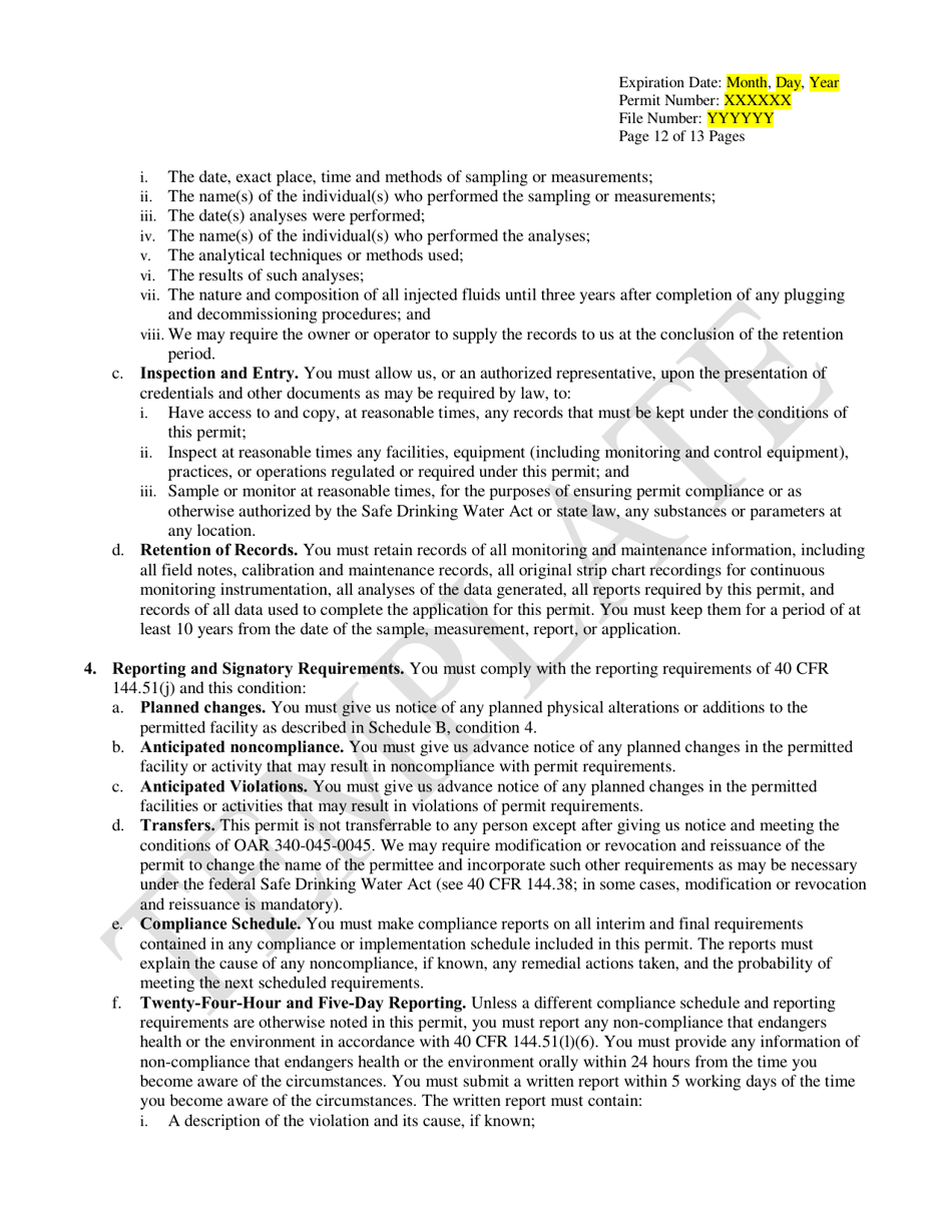 Commercial Water Pollution Control Facilities Permit Template for Class V Stormwater Underground Injection Control Systems - Oregon, Page 12