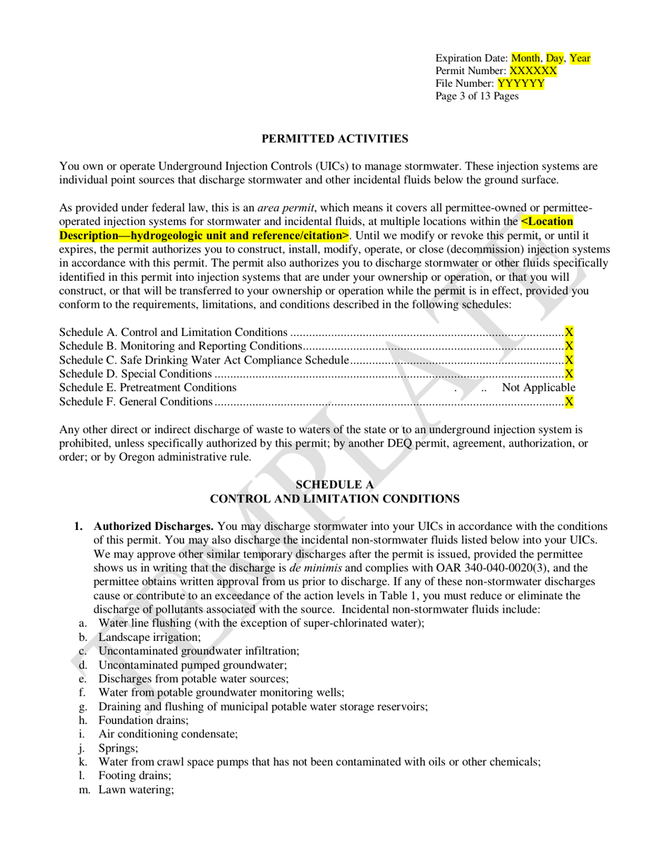 Commercial Water Pollution Control Facilities Permit Template for Class V Stormwater Underground Injection Control Systems - Oregon, Page 3