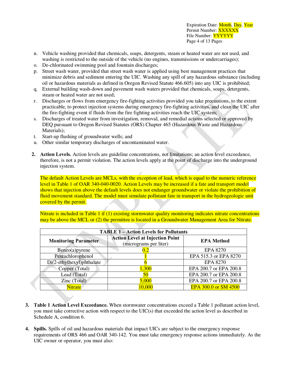 Commercial Water Pollution Control Facilities Permit Template for Class V Stormwater Underground Injection Control Systems - Oregon, Page 4