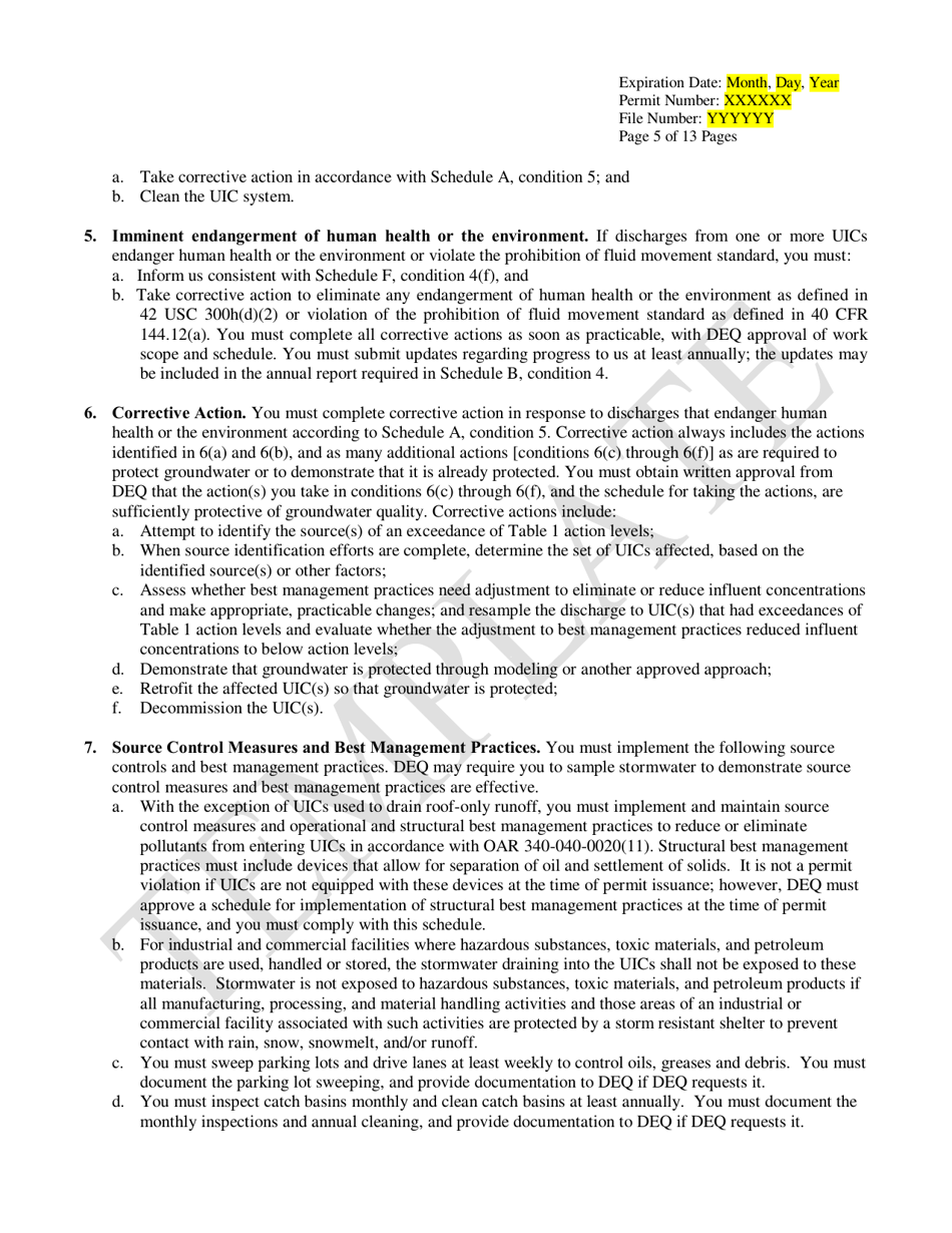 Commercial Water Pollution Control Facilities Permit Template for Class V Stormwater Underground Injection Control Systems - Oregon, Page 5