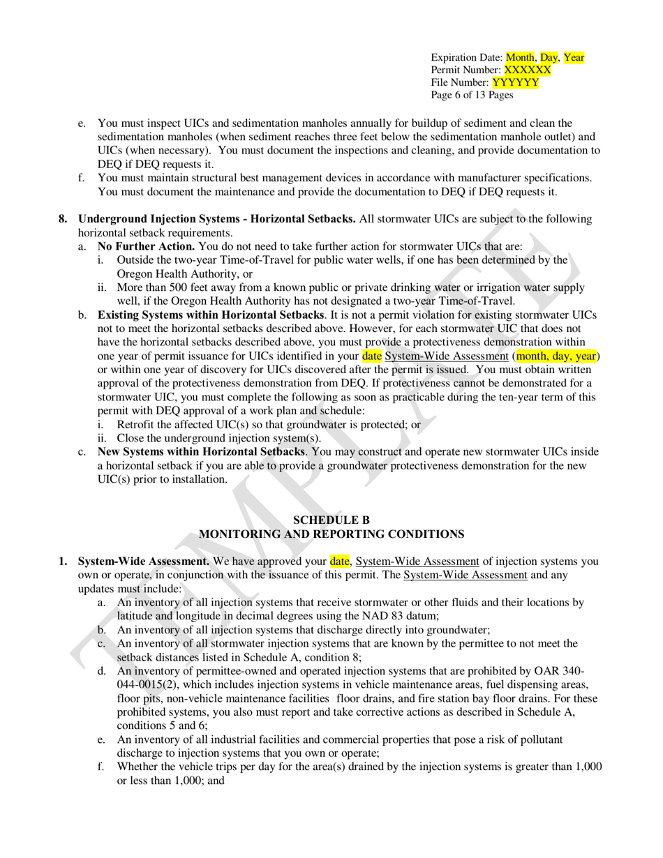 Commercial Water Pollution Control Facilities Permit Template for Class V Stormwater Underground Injection Control Systems - Oregon, Page 6