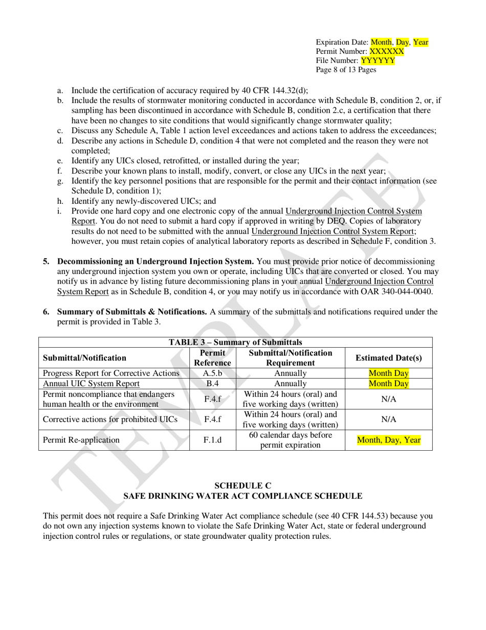 Commercial Water Pollution Control Facilities Permit Template for Class V Stormwater Underground Injection Control Systems - Oregon, Page 8