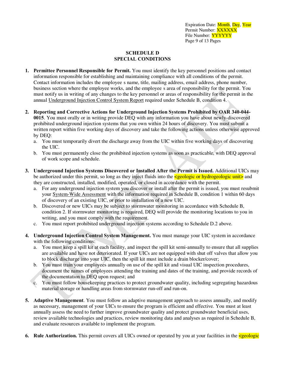 Commercial Water Pollution Control Facilities Permit Template for Class V Stormwater Underground Injection Control Systems - Oregon, Page 9
