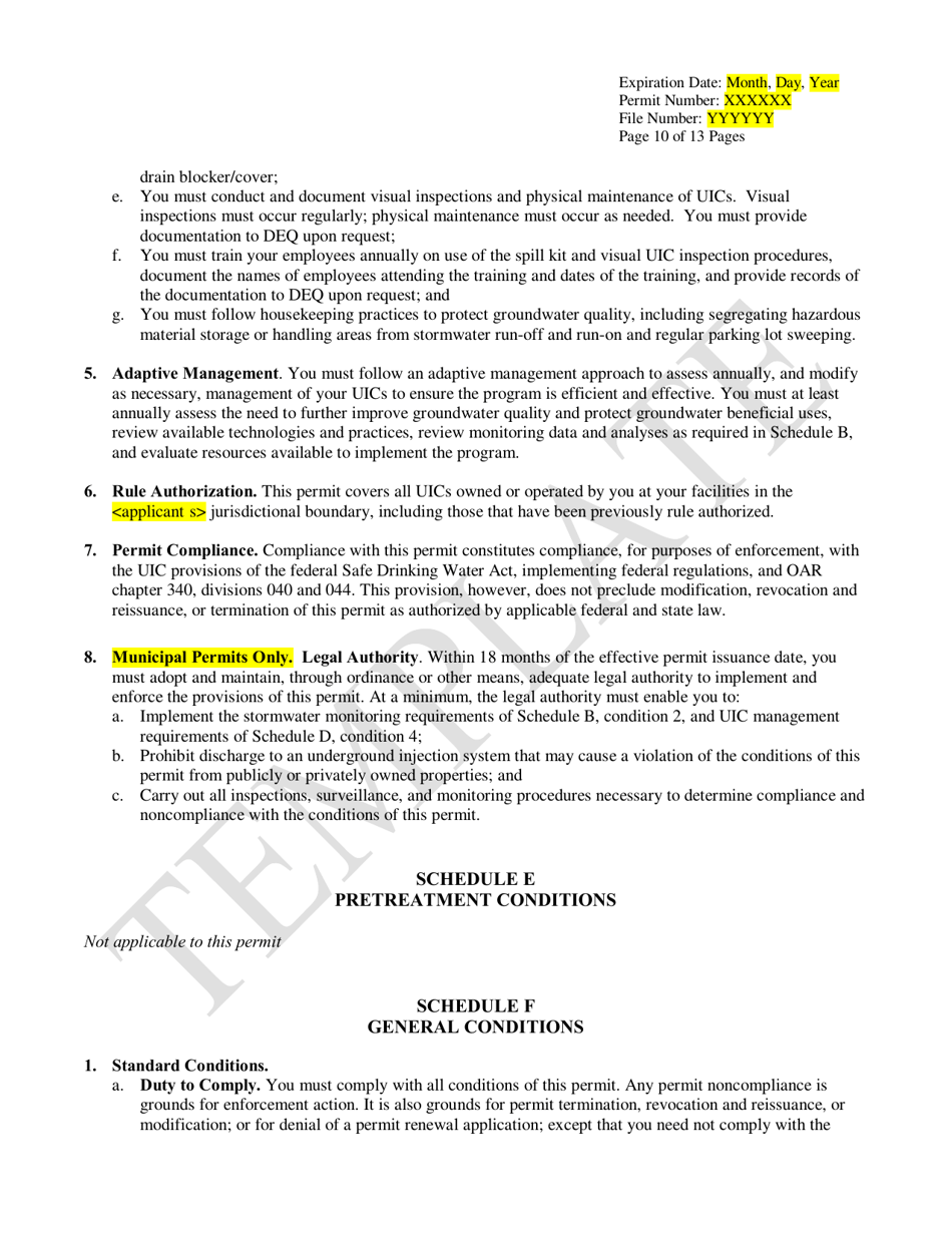 Public Bodies Water Pollution Control Facilities Permit Template for Class V Stormwater Underground Injection Control Systems - Oregon, Page 10