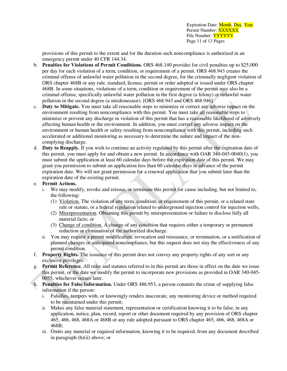 Public Bodies Water Pollution Control Facilities Permit Template for Class V Stormwater Underground Injection Control Systems - Oregon, Page 11