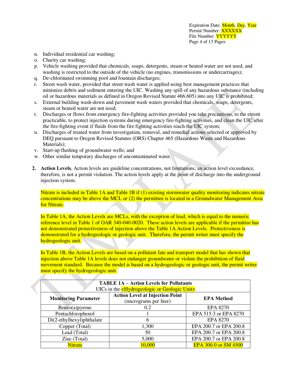 Public Bodies Water Pollution Control Facilities Permit Template for Class V Stormwater Underground Injection Control Systems - Oregon, Page 4