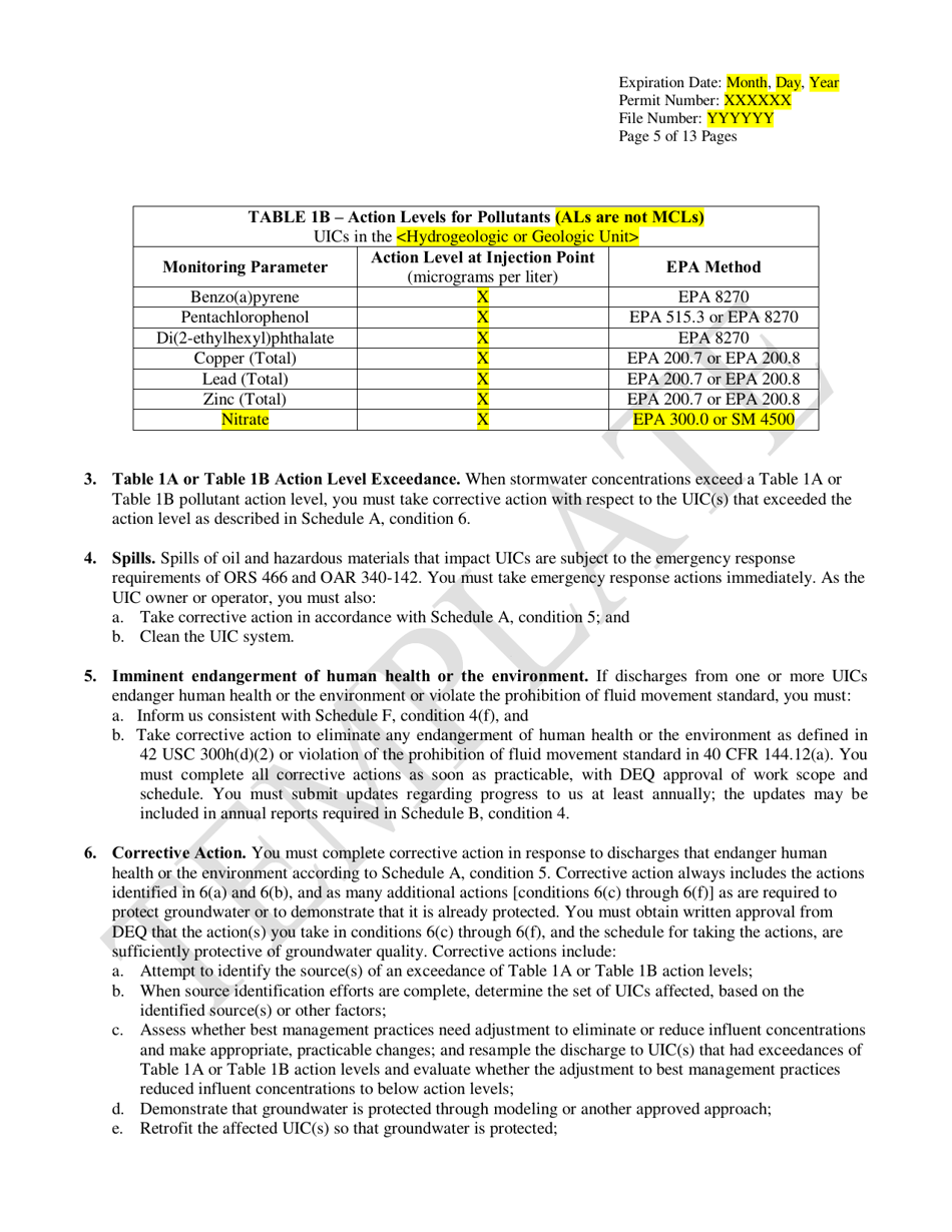 Public Bodies Water Pollution Control Facilities Permit Template for Class V Stormwater Underground Injection Control Systems - Oregon, Page 5