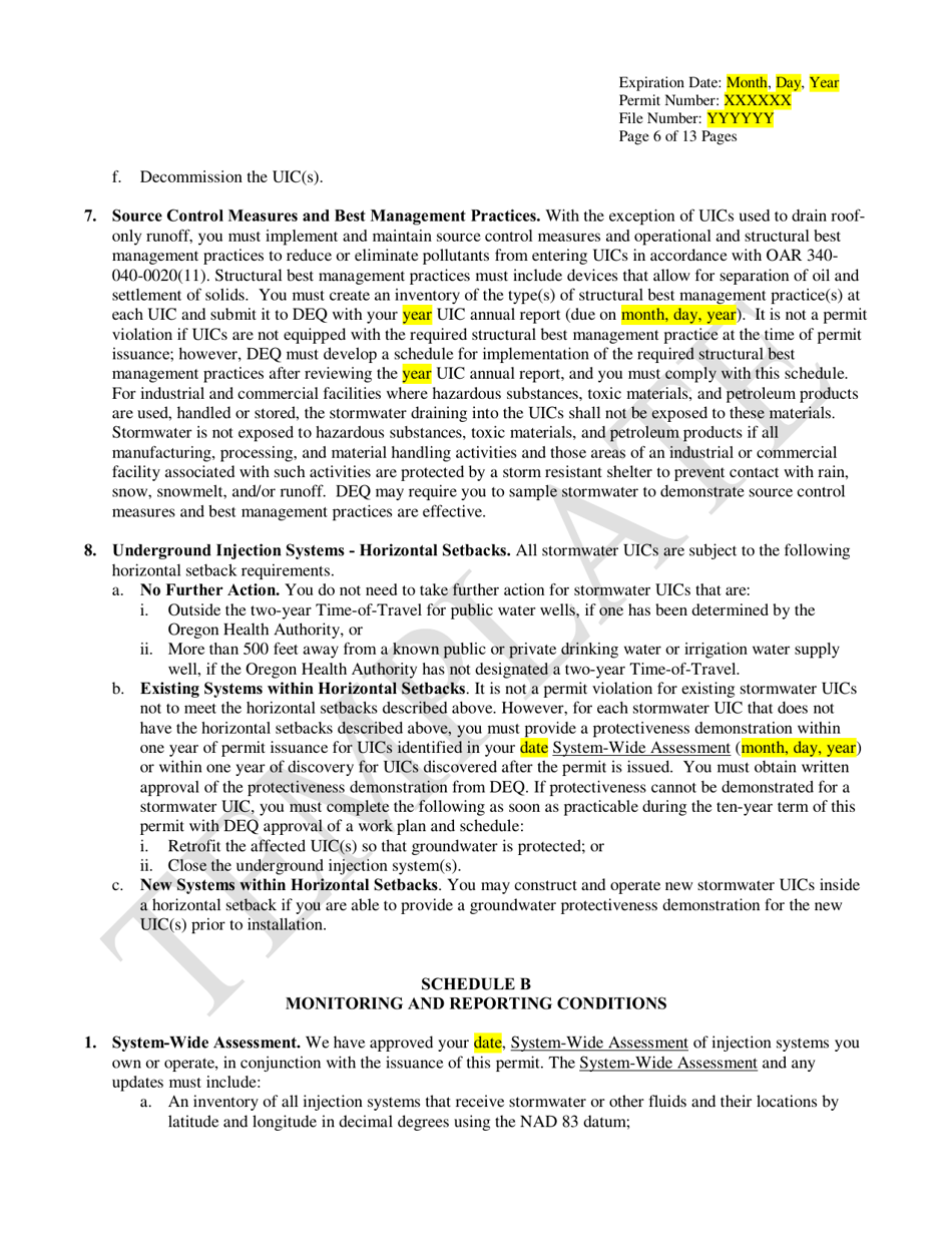 Public Bodies Water Pollution Control Facilities Permit Template for Class V Stormwater Underground Injection Control Systems - Oregon, Page 6