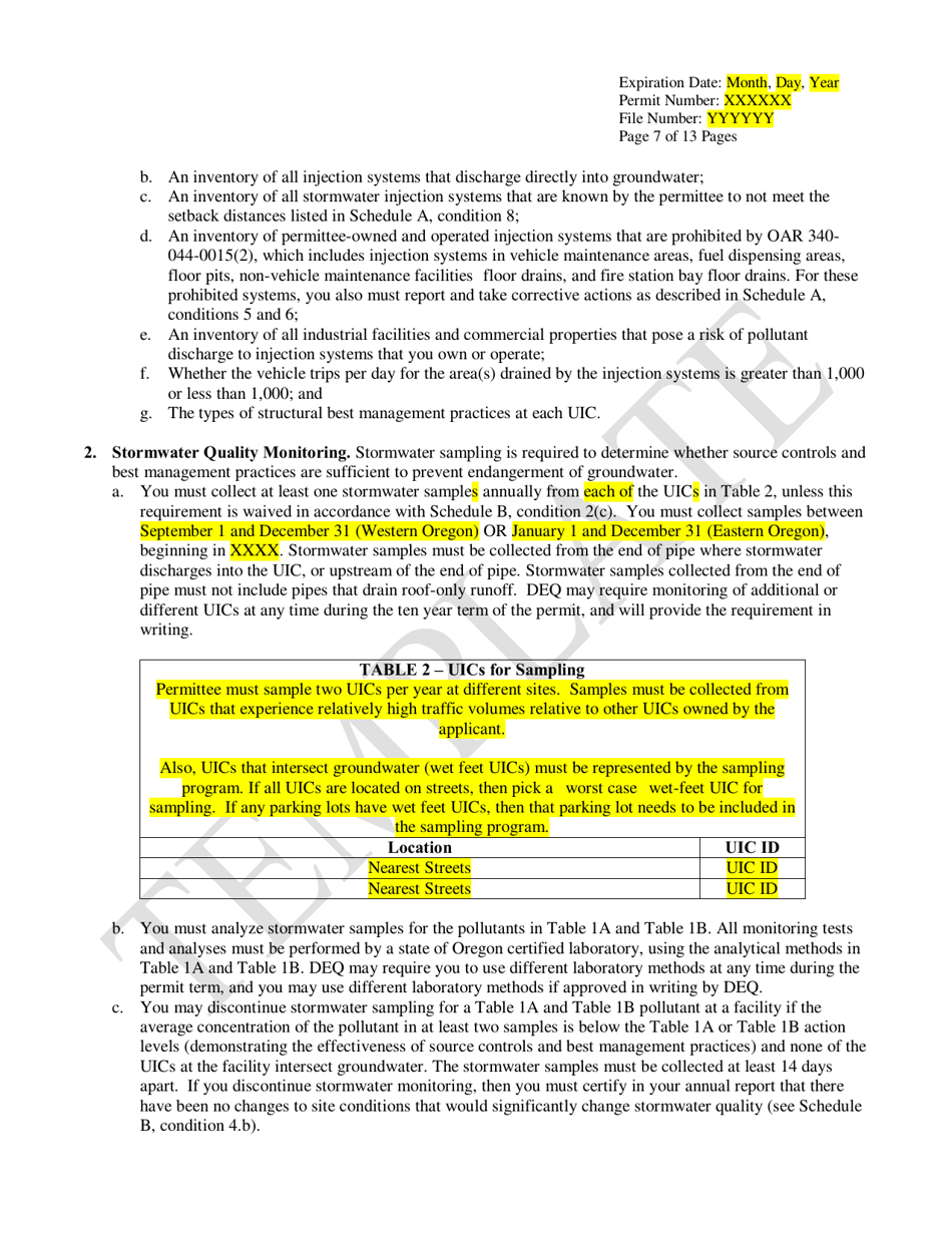 Public Bodies Water Pollution Control Facilities Permit Template for Class V Stormwater Underground Injection Control Systems - Oregon, Page 7