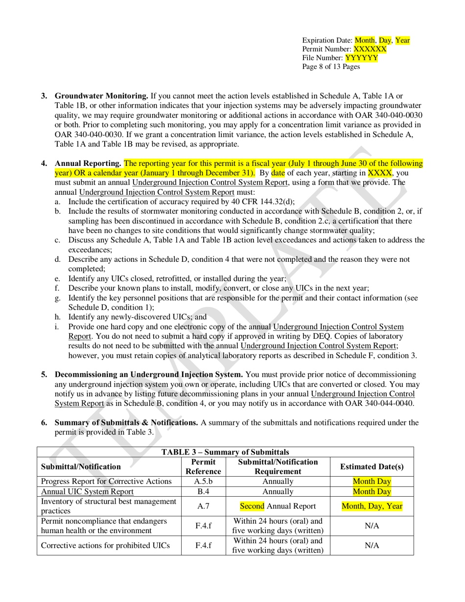 Public Bodies Water Pollution Control Facilities Permit Template for Class V Stormwater Underground Injection Control Systems - Oregon, Page 8