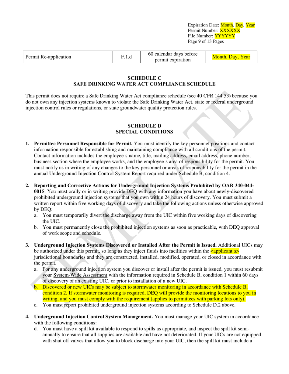 Public Bodies Water Pollution Control Facilities Permit Template for Class V Stormwater Underground Injection Control Systems - Oregon, Page 9