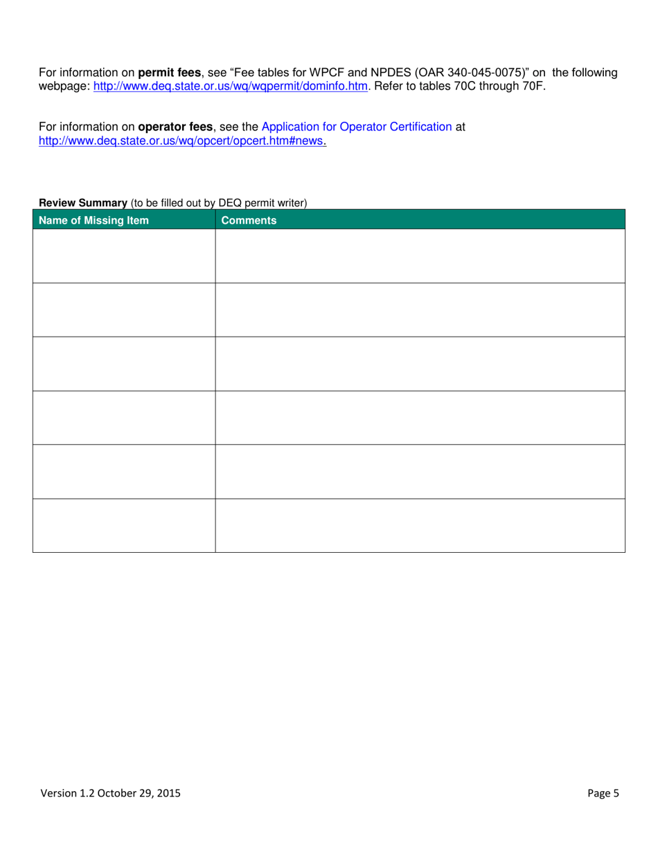 Domestic Wastewater Npdes Permit Renewal Checklist - Oregon, Page 5