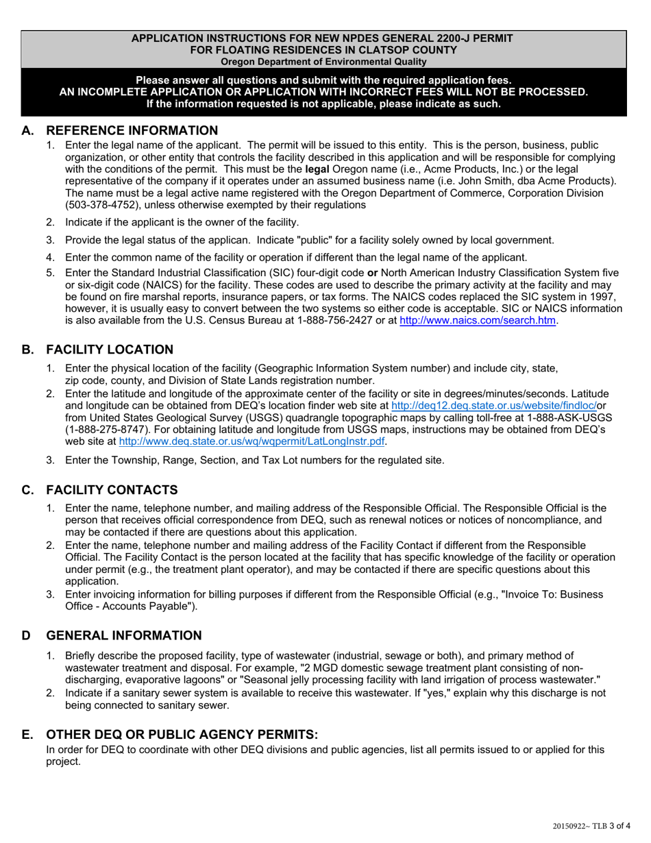 Application for New National Pollution Discharge Elimination System General 2200-j Permit for Floating Residences in Clatsop County - Oregon, Page 3