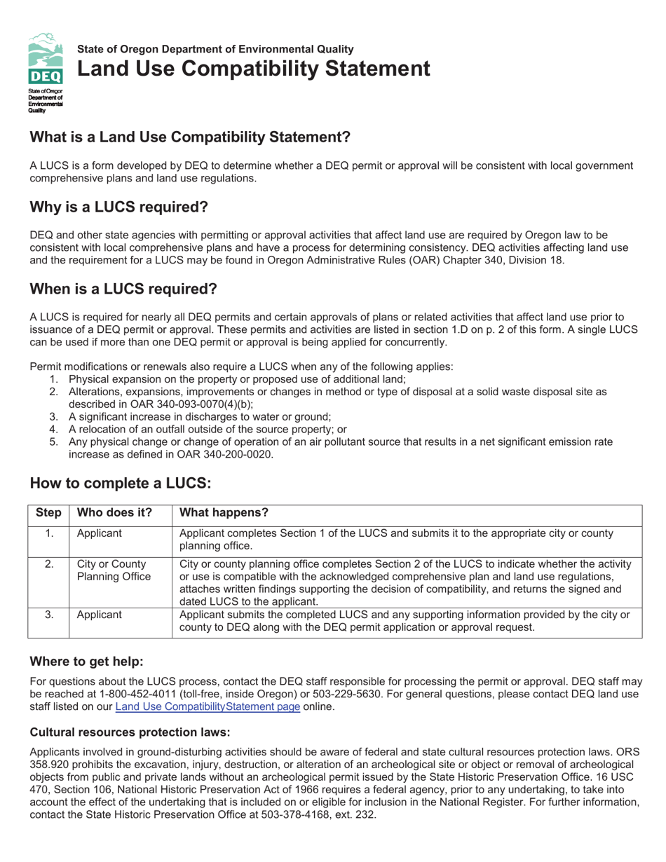 Land Use Compatibility Statement Oregon