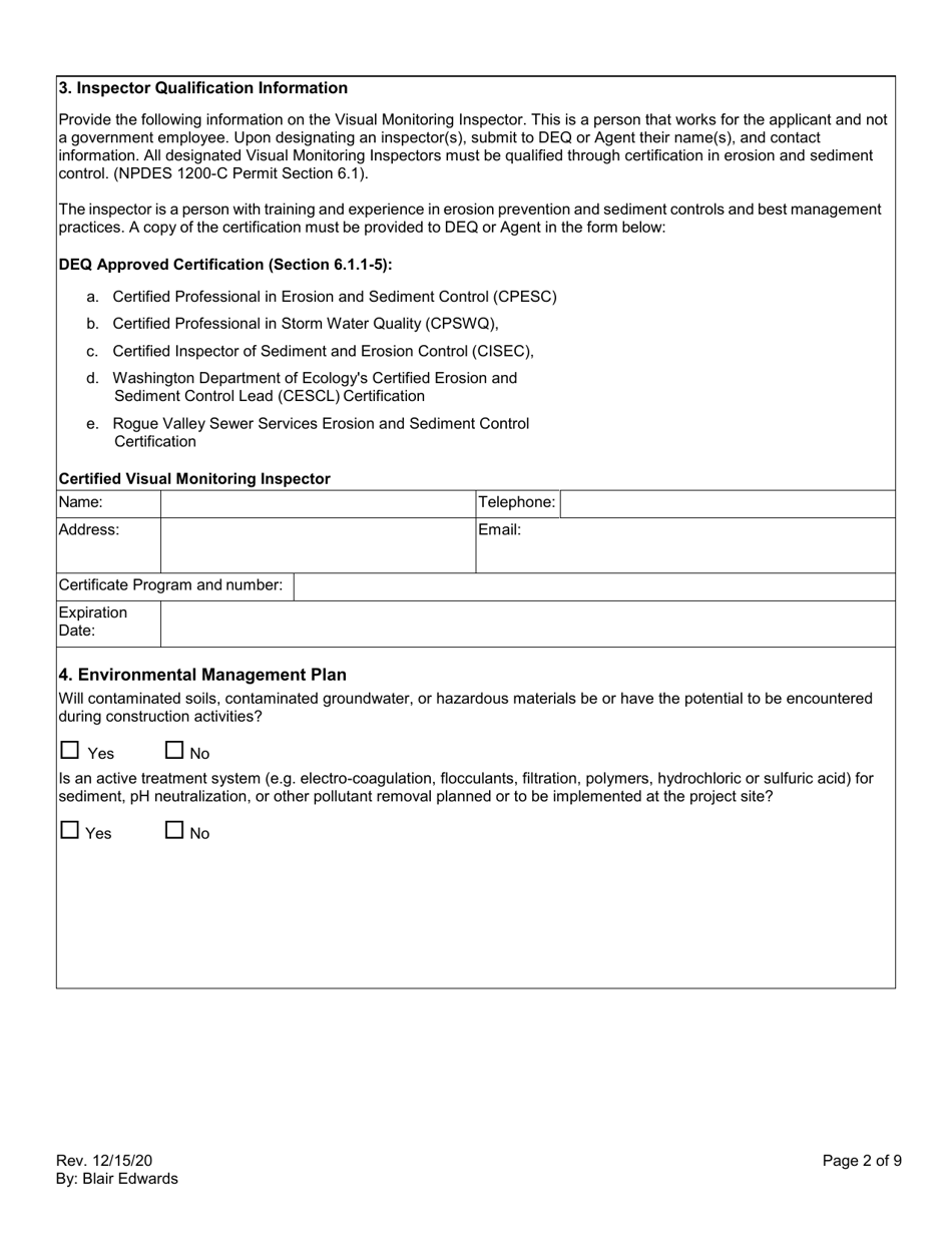Erosion and Sediment Control Plan - Parts I Through Iii - Oregon, Page 2