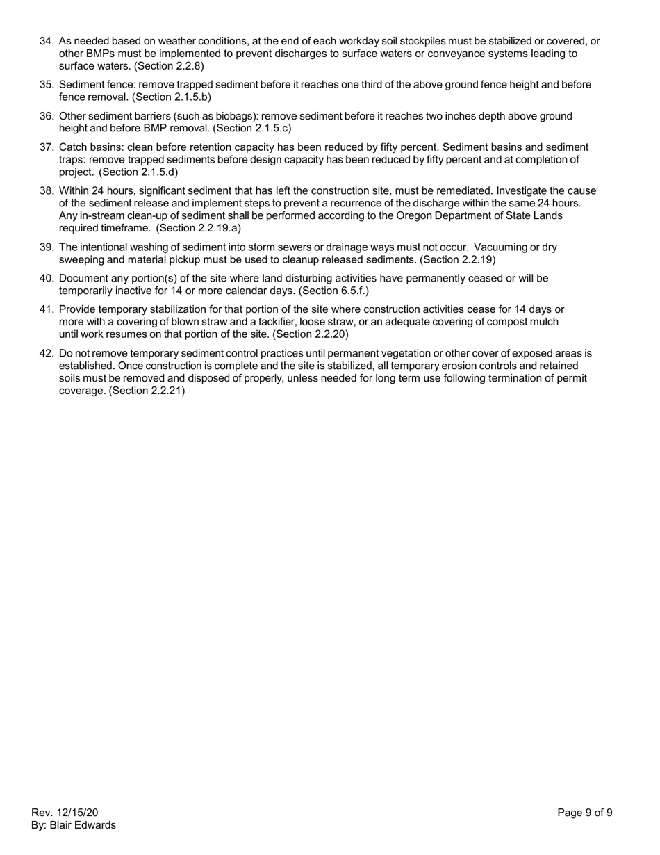 Erosion and Sediment Control Plan - Parts I Through Iii - Oregon, Page 9