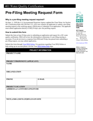 Document preview: Pre-filing Meeting Request Form - 401 Water Quality Certification - Oregon