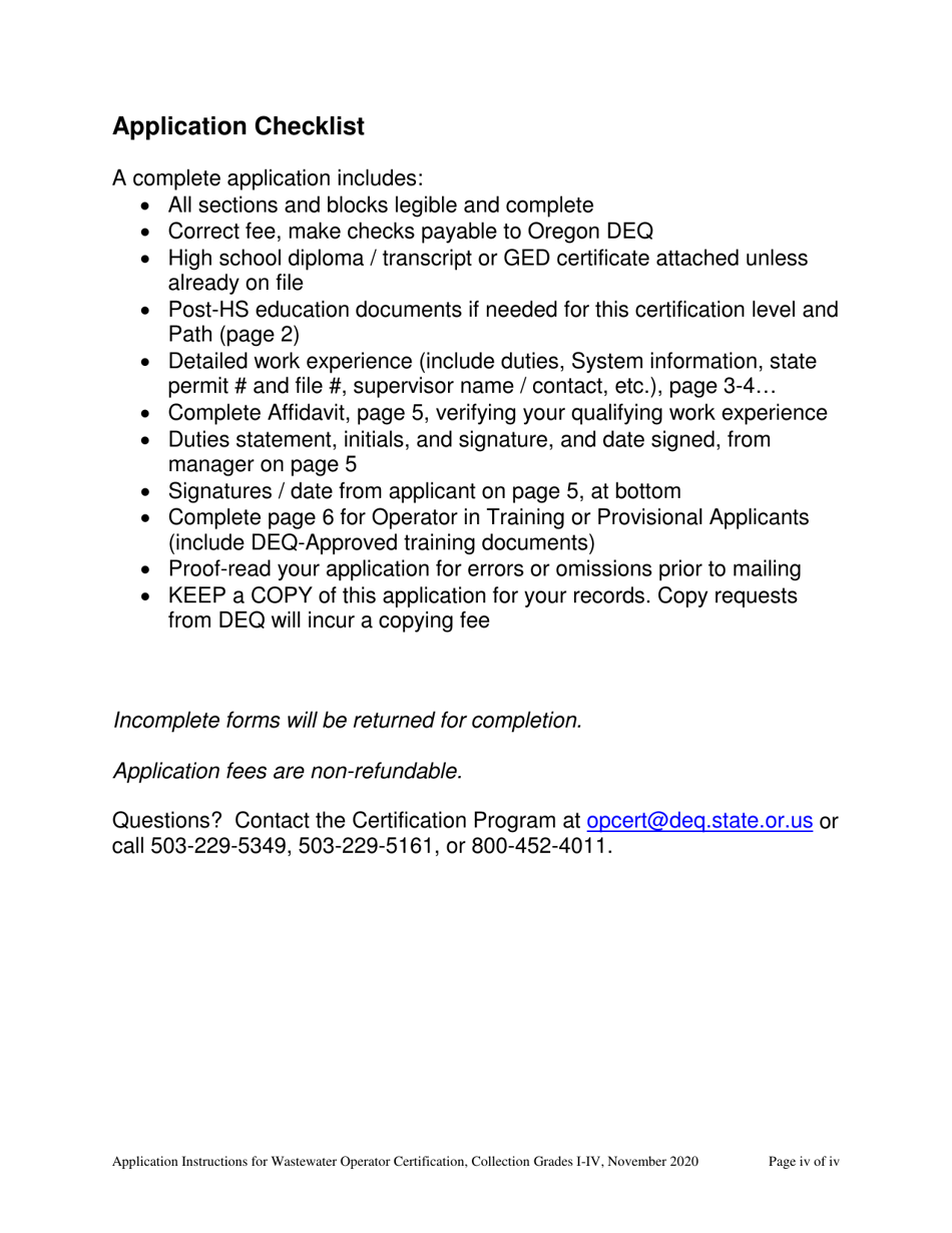 Application for the Wastewater Operator Collection Certificate - Grades I-Iv - Oregon, Page 4