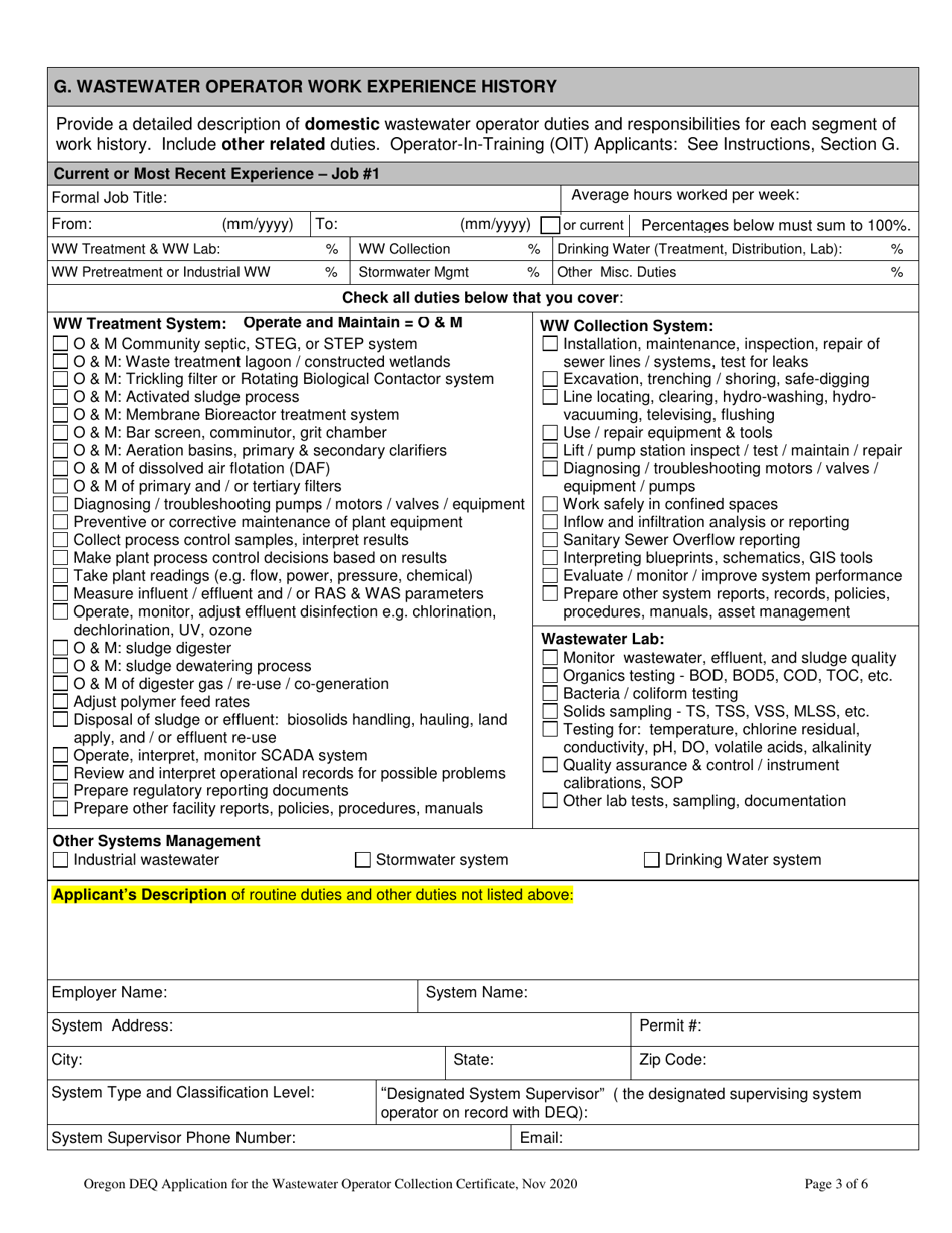 Application for the Wastewater Operator Collection Certificate - Grades I-Iv - Oregon, Page 7