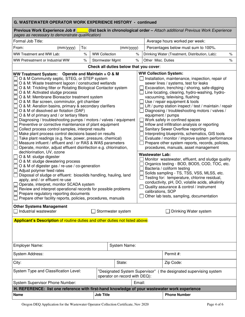 Application for the Wastewater Operator Collection Certificate - Grades I-Iv - Oregon, Page 8