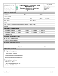 Document preview: Application for Operator Certificate Document Replacement - Oregon