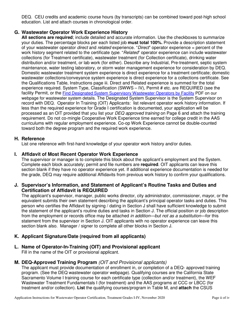 Oregon Application for the Wastewater Operator Treatment Certificate