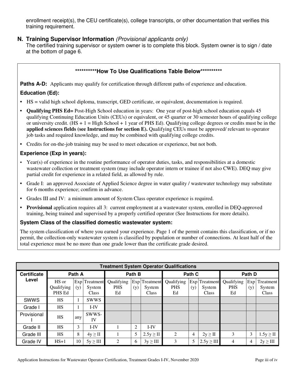 Oregon Application for the Wastewater Operator Treatment Certificate