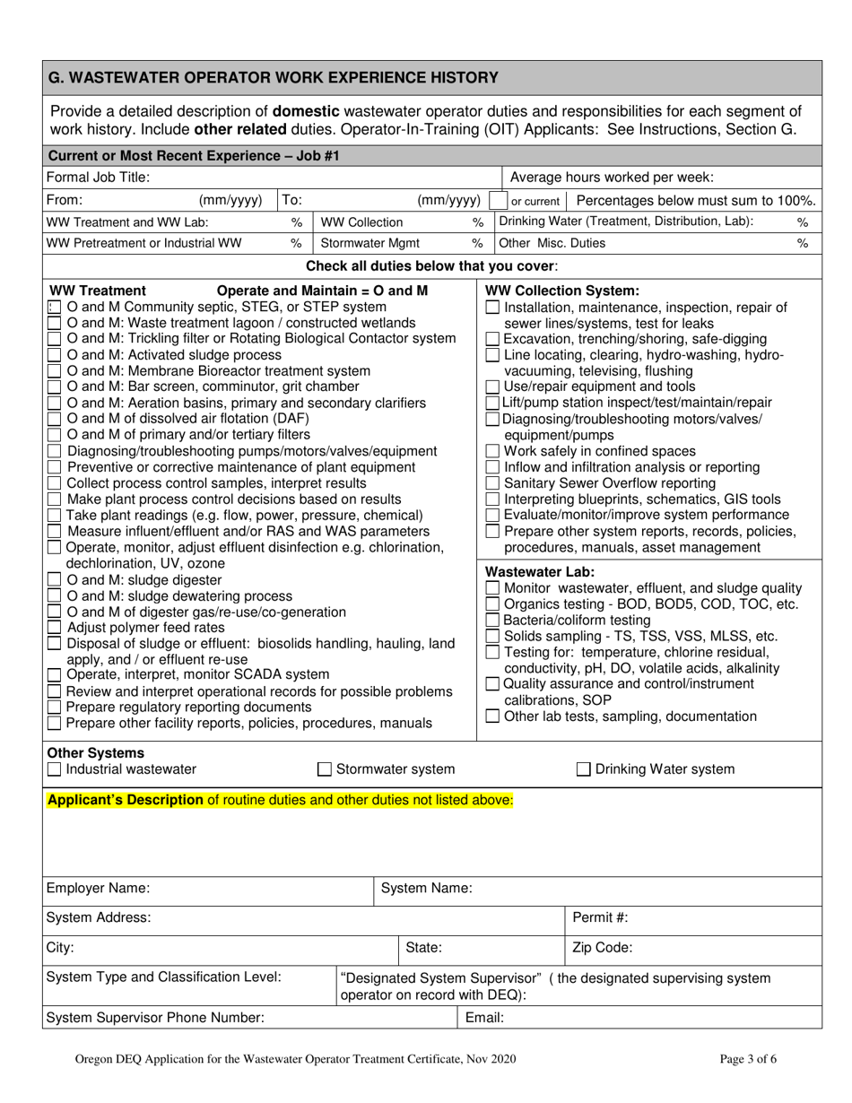 Application for the Wastewater Operator Treatment Certificate - Grades I-Iv - Oregon, Page 7