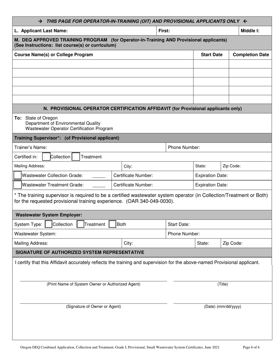 Combined Application for the Wastewater Operator Collection and Treatment Certificates - Grade I and Small Wastewater System - Oregon, Page 10