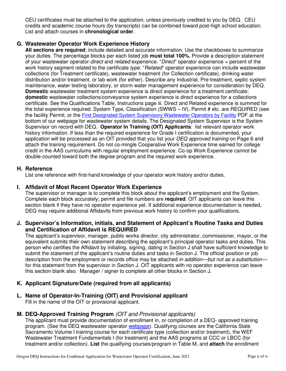 Combined Application for the Wastewater Operator Collection and Treatment Certificates - Grade I and Small Wastewater System - Oregon, Page 2