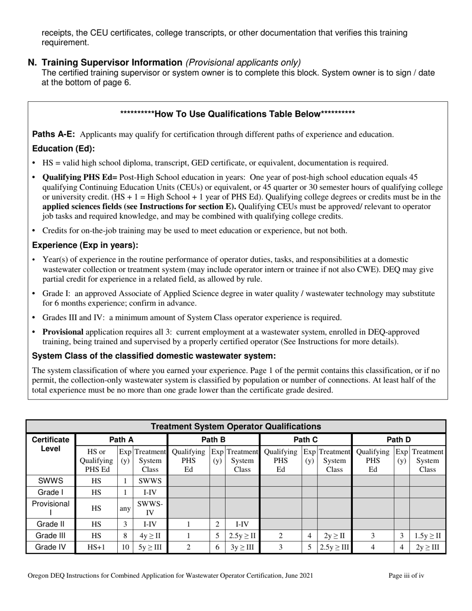 Combined Application for the Wastewater Operator Collection and Treatment Certificates - Grade I and Small Wastewater System - Oregon, Page 3