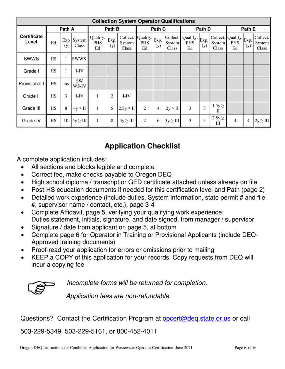 Oregon Combined Application for the Wastewater Operator Collection and